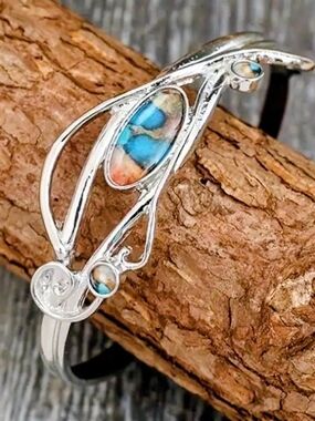 NWOT Sterling Silver Blue & Coral Stone Cuff Bracelet.